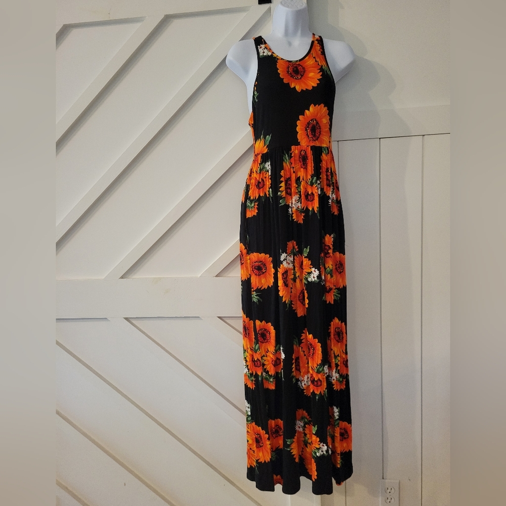GRECERELLE Women's Floral Print Casual Sleeveless Racerback Dress Maxi Dress